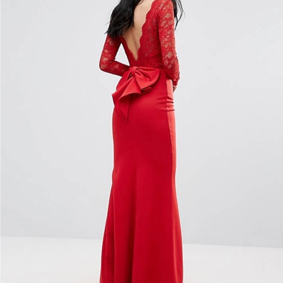 City Goddess London women’s red lace ponte knit mermaid gown 6 - Picture 3 of 11